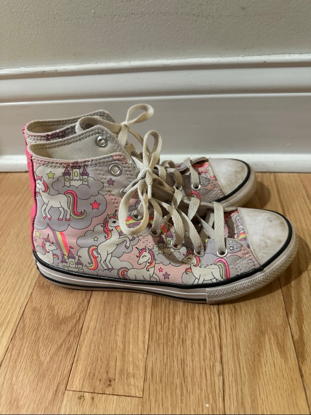 Girls Pink Unicorn High Top Converse